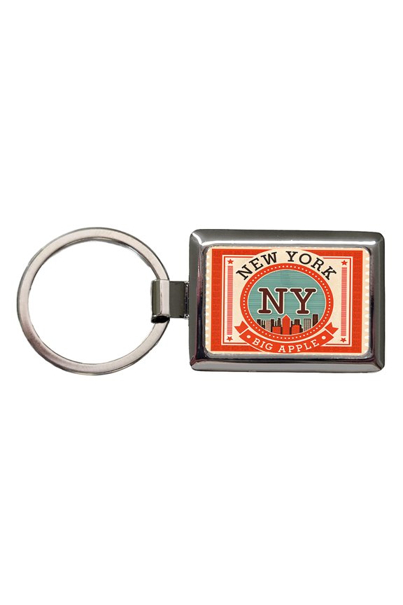 New York NY State Big Apple City Travel Vacation Stamp Metal Rectangle Keychain
