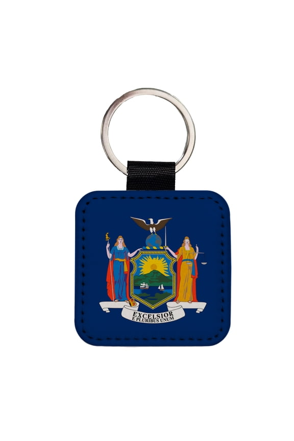 New York NY State Flag Faux Leather Square Keychain