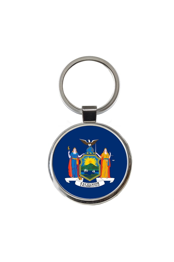 New York NY State Flag Metal Round Keychain