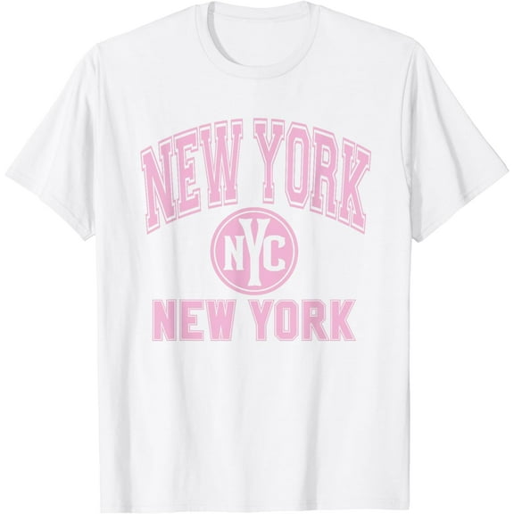 New York NYC Circle White with Pink Print T-Shirt