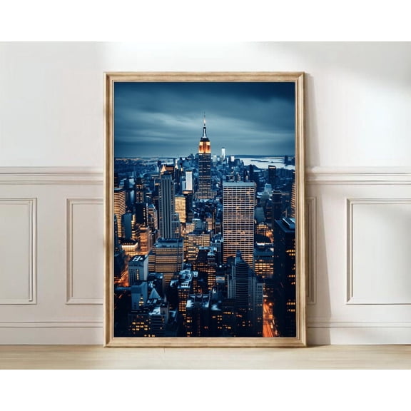 New York NYC Empire State Building Map Skyline Travel Wall Art, Unframed Paper Print Size 12x18