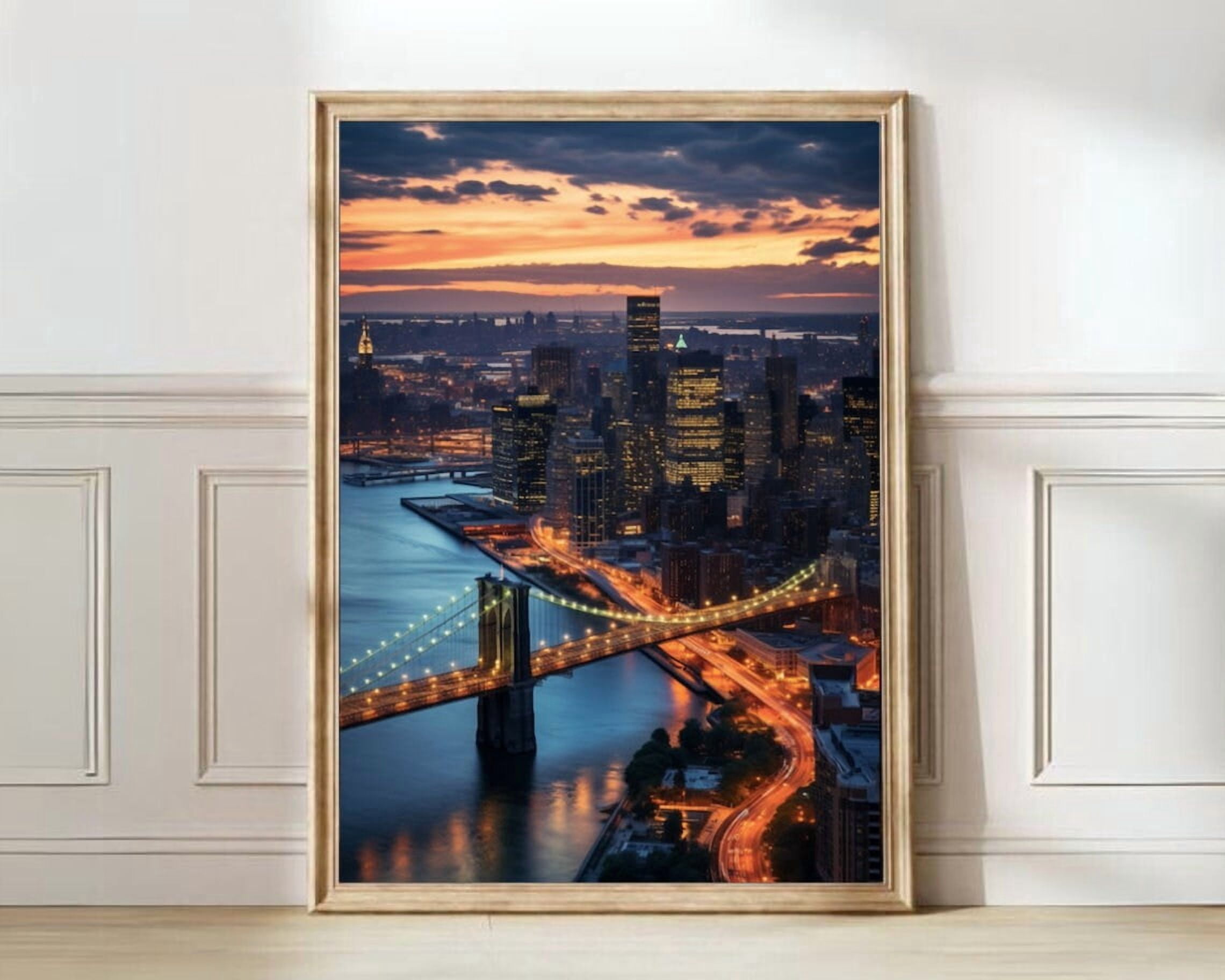New York NYC Empire State Map Skyline Brooklyn Bridge Wall Art Print ...