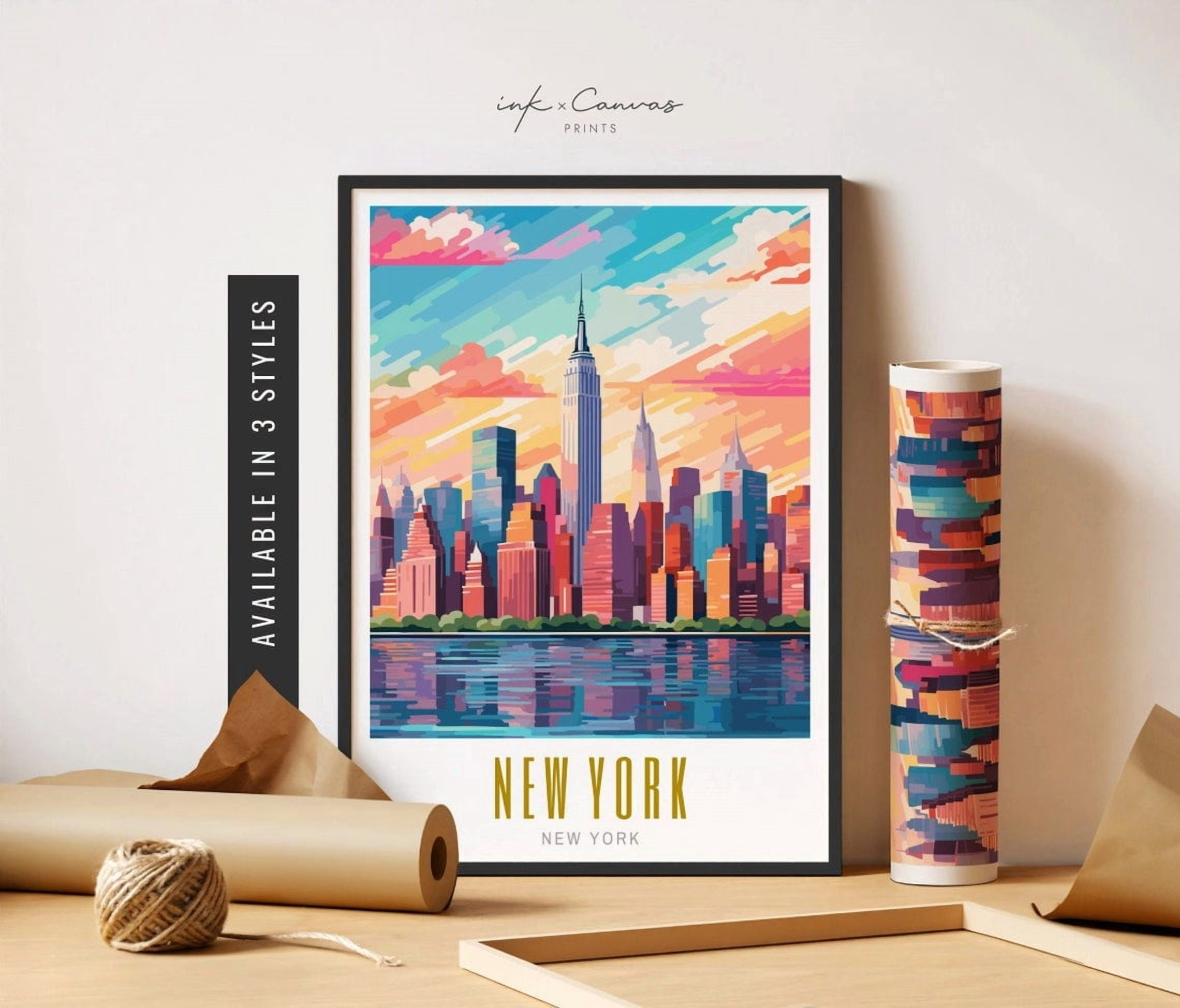 New York NYC Manhattan Ny Skyline Retro Travel City Poster, Living Room ...