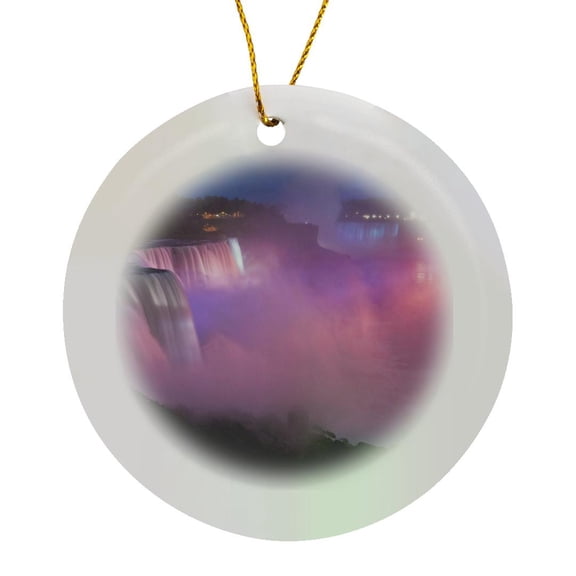 3drose, New York, Niagara Falls. Mist with Pink Light - Us33 Bja0032 - Jaynes Gallery, Circle Porcelain Ornament