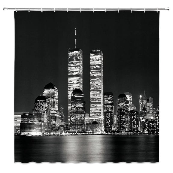 New York Night Landscape Shower Curtain City Bridge Building Bath Curtains 3D Retro Black White Photo Bathroom Decors Curtain