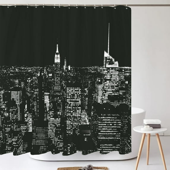 New York Night Landscape Shower Curtain City Bridge Building Bath Curtains 3D Retro Black White Photo Bathroom rs Curtain
