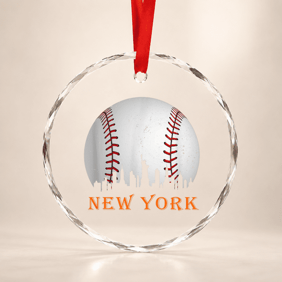 New York Ny Skyline Baseball Vintage Met At Gameday Glass Ornament