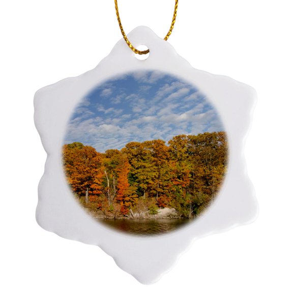 3drose, New York, Oswego Canal. Views Along the Oswego Canal., 3 inch Snowflake Porcelain Ornament