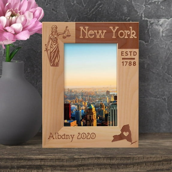 New York Personalized Wooden Frame 4" x 6" Brown (Vertical)