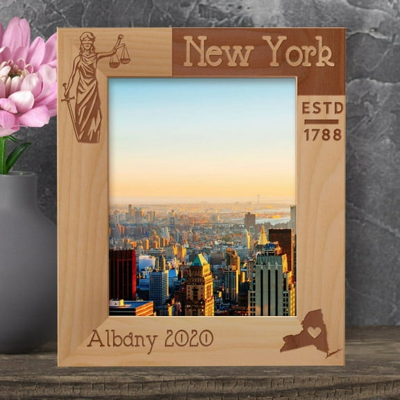 New York Personalized Wooden Frame 8" x 10" Brown (Vertical)