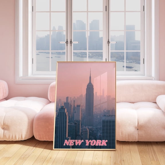 New York Pink Empire State Travel Wall Art, Unframed Paper Print Size 16x24