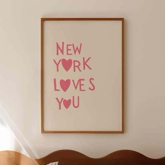 New York Pink Heart Art Print: Modern Minimalist Nyc Decor UNFRAMED PAPER POSTER, Home Decor, Vintage Gift, Living Room Dercor