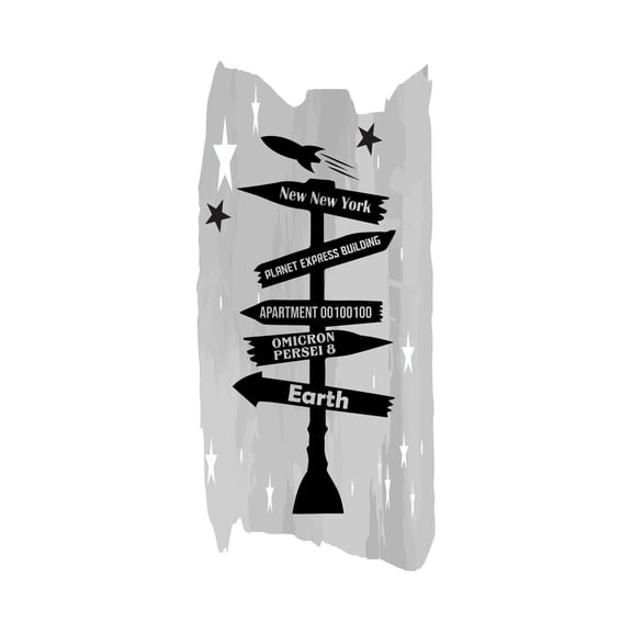 New York Planet Express Building Earth Wonderland Direction Sign Board Decal Wall Art Sticker Designs Vinyl Stickers For Home House Walls Rooms Windows Bedroom Decoration Size (12x12 inch)