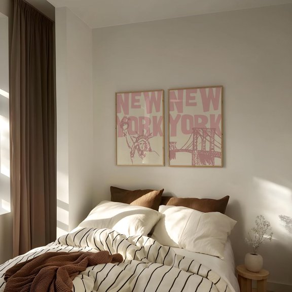 New York Print Set NYC Posters Pink Wall Art Dorm Room Decor Set 2 Unframed Paper Print 12x18