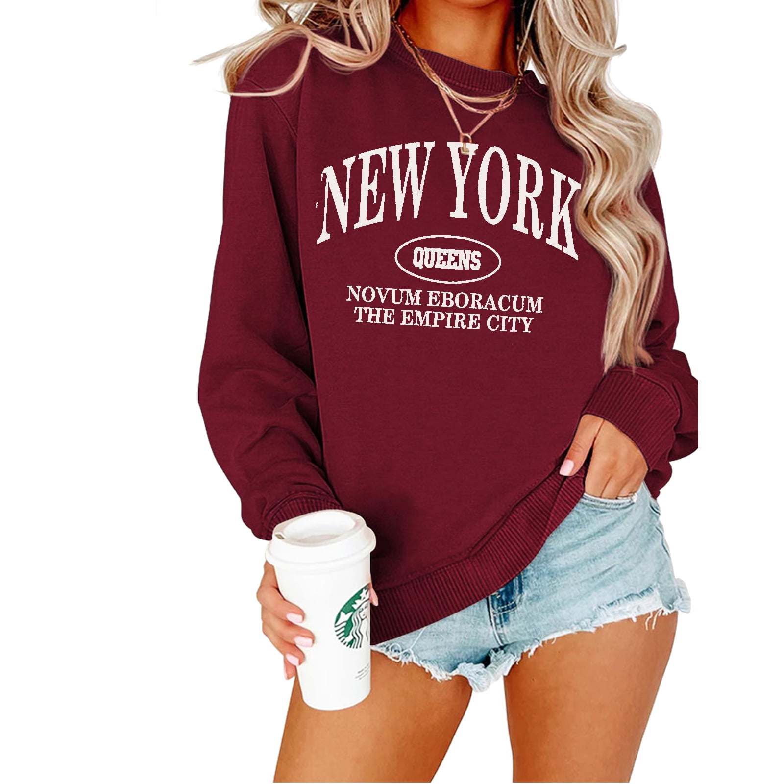 New York Print Sweatshirt, Casual Long Sleeve Crew Neck Sweatshirt