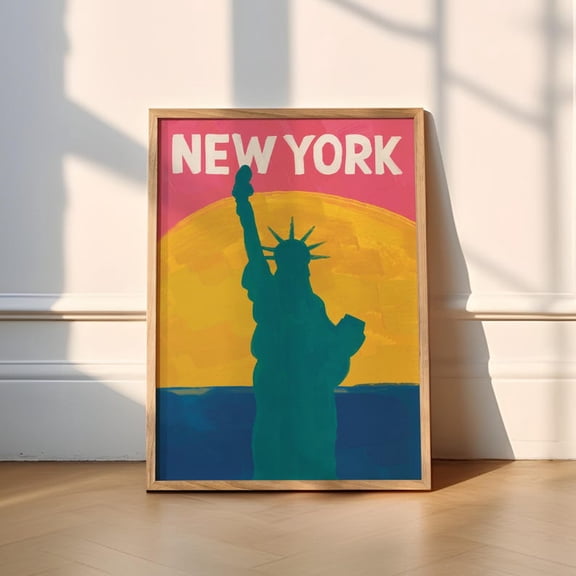 New York Print | Travel New York City Poster, NYC, Manhattan, Brooklyn, Empire State, State of Liberty, USA, Retro, Funky, Trendy, Pink 24x36 Unframed Poster