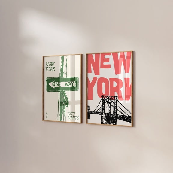 New York Prints Set NYC Cityscape Wall Art Decor Set 2 Stretched Canvas 12x18