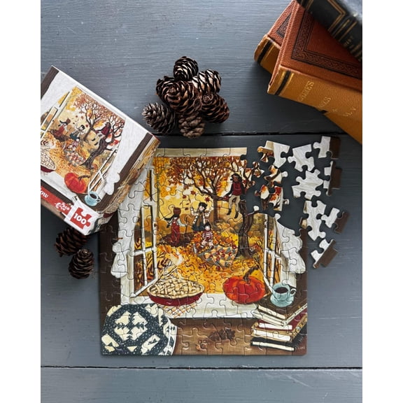 New York Puzzle Company Autumn's Window Mini 100 Piece Mini Puzzle