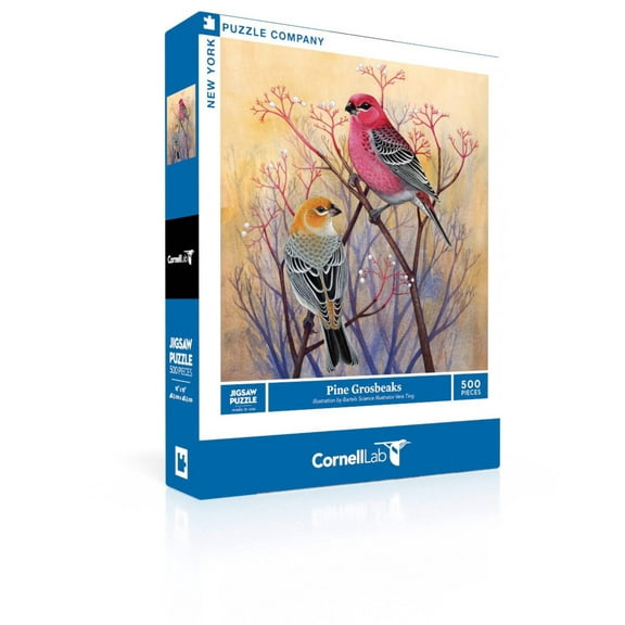 New York Puzzle Company Pine Grosbeaks 500 Piece Jigsaw Puzzle
