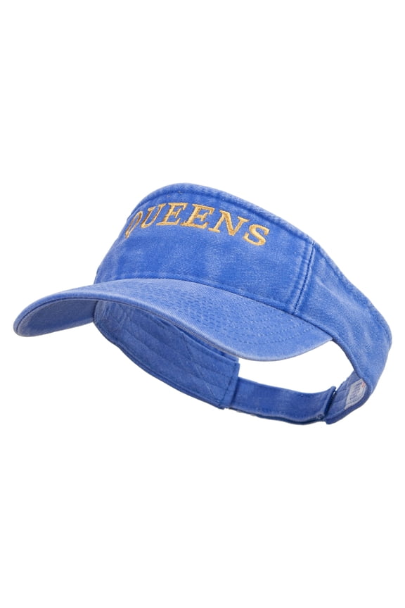 New York Queens District Logo Embroidered Washed Pigment Dyed Cotton Twill Visor - Royal OSFM