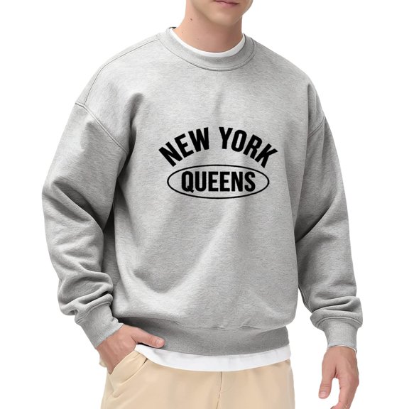 New York Queens Graphic Crewneck Sweatshirt with Long Sleeves Men’s and Big Men’s Pullovers Top Oversized Casual Comfy Fall Fashion Outfits Clothes
