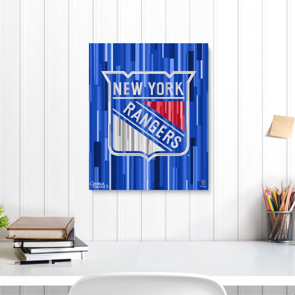 New York Rangers Stretched 16" x 20" Embellished Canvas Giclee Print - Art by Charlie Turano III