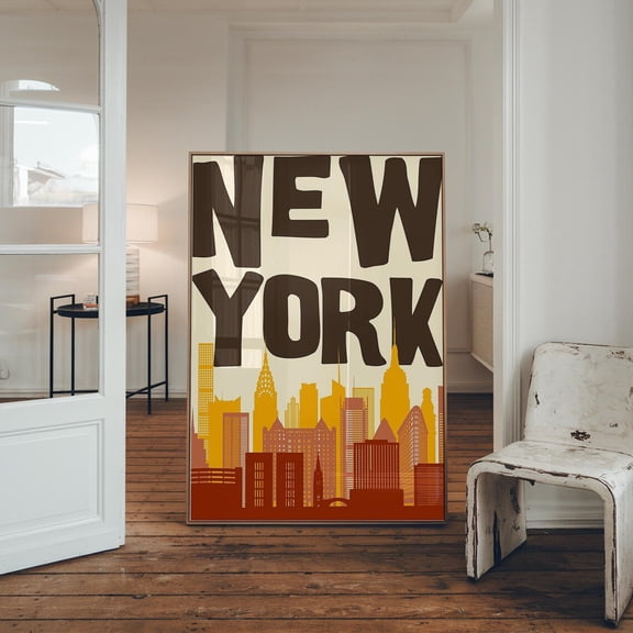 New York Retro Skyline City Decor Wall Art
