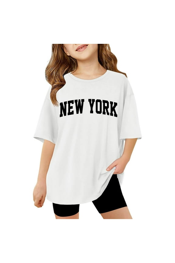 New York Shirts for Girls Size 11-12 Years Tops for Teens Vacation Tops Graphic Printed Top Oversized Tops Casual Crewneck Basic Tees #White