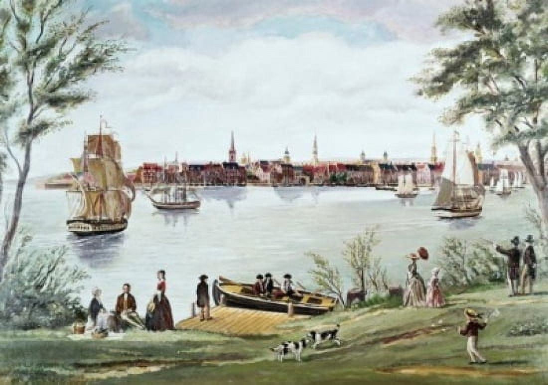 New York Shortly After Independence Scene of the East River 18th C George Torina (18th C American) Canvas Art - George Torina (24 x 36)