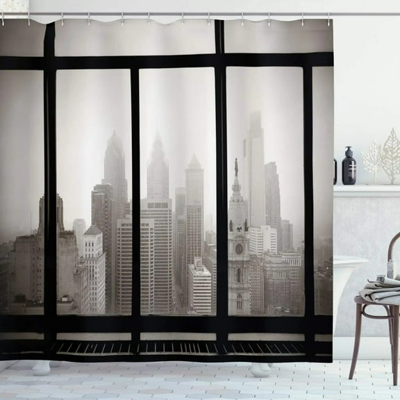 New York Shower Curtain Grey Night City Bathroom View Modern Life Theme Waterproof Polyester Fabric with