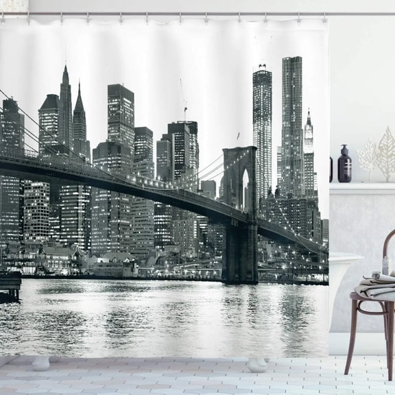 New York Shower Curtain Grey Night City Bathroom View Modern Life Theme Waterproof Polyester Fabric with