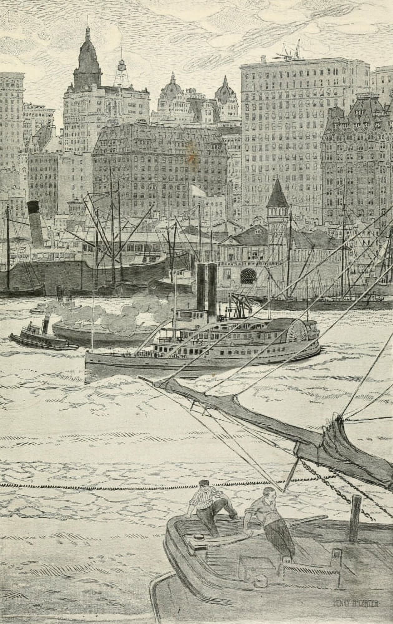 New York Sketches 1902 Along the Battery Sea-wall Canvas Art - Henry McCarter (18 x 24)