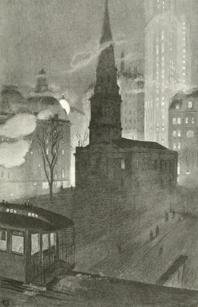 New York Sketches 1902 An Evening view of St Pauls Church Canvas Art - Unknown (18 x 24)