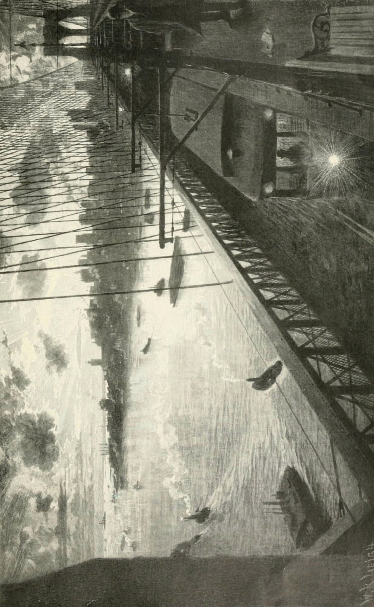 New York Sketches 1902 Brooklyn Bridge Canvas Art - William R Leigh (18 x 24)