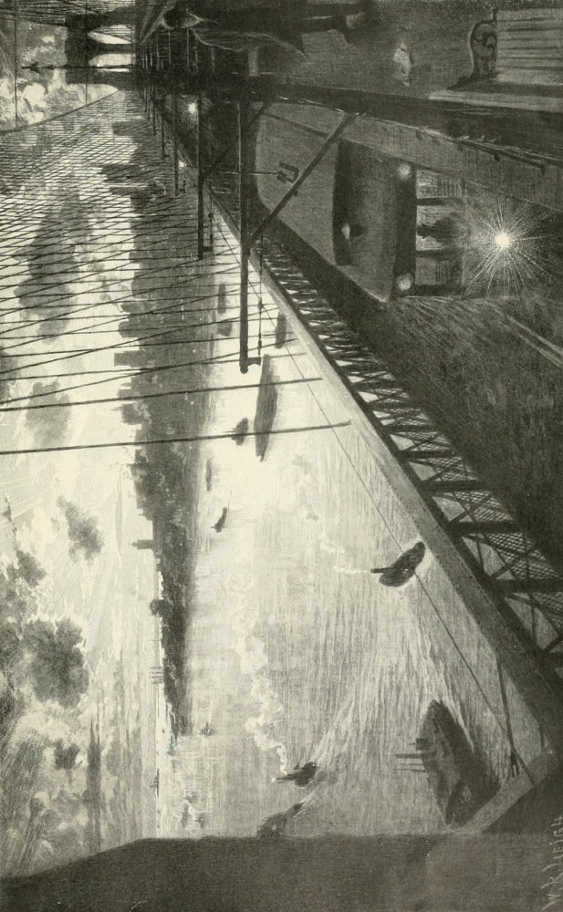 New York Sketches 1902 Brooklyn Bridge Canvas Art - William R Leigh (24 x 36)