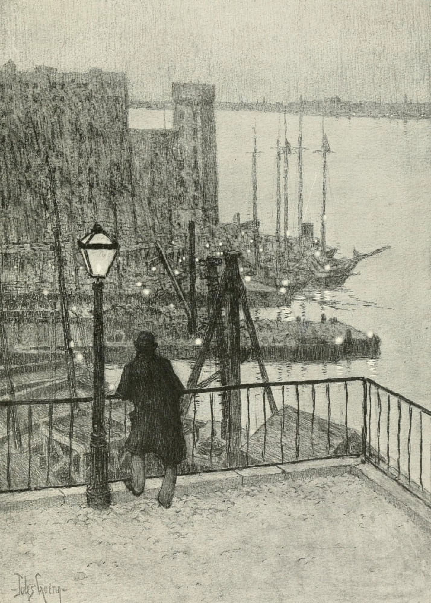 New York Sketches 1902 Looking up East River from 59th St Canvas Art - Jules Guerin (18 x 24)