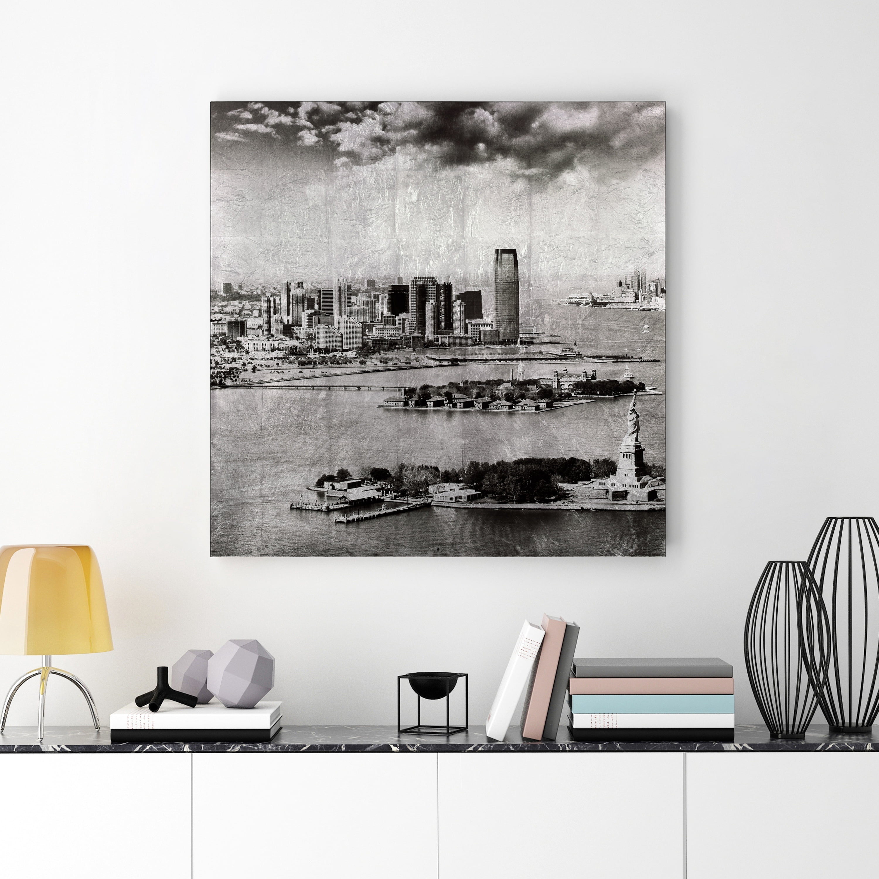 "New York Skyline A" Reverse Printed Tempered Glass with Silver Leaf