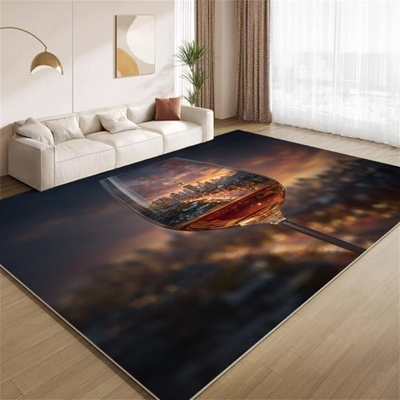New York Skyline Area Rugs, Night City Reflection Pattern Carpet, Washable Non Slip Low Pile Soft Rug for Living Room Bedroom Decor Mat 2x3ft