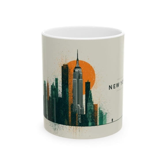 New York Skyline Art Mug Empire State Building Travel Poster Accenoffee Mug NYC Citpe Gift.