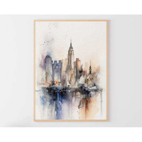 New York Skyline Big Apple Skyscrapers Art Poster Architecture Wall Art, Unframed Poster Size 12x18