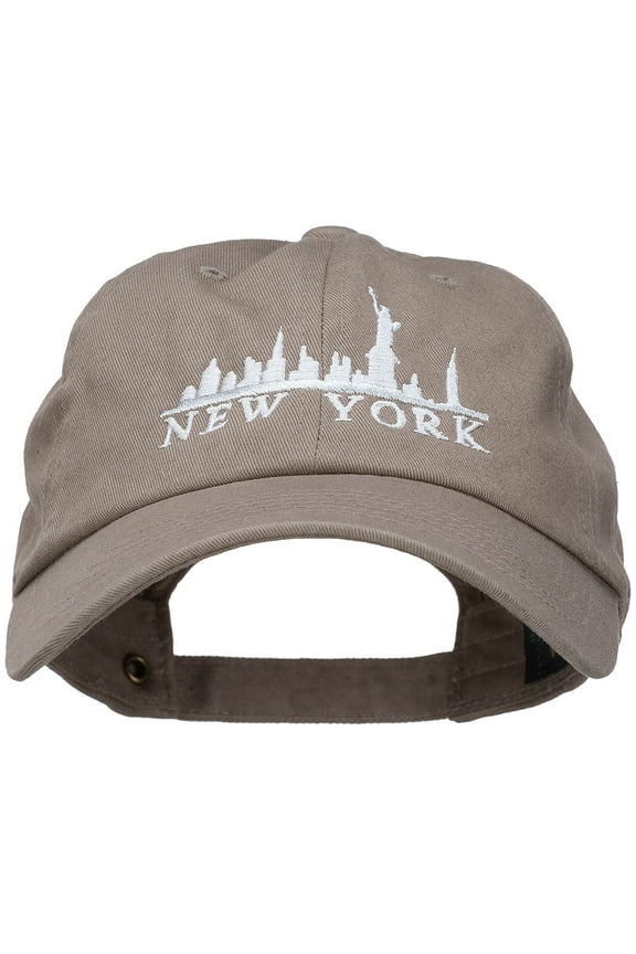 New York Skyline Embroidered Washed Cap - Khaki OSFM