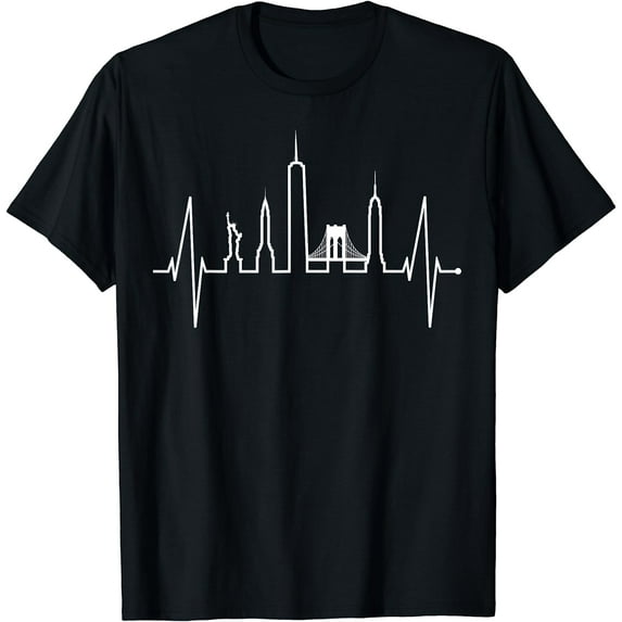 New York Skyline Heartbeat Statue Of Liberty I Love New York T-Shirt Black 3X-Large