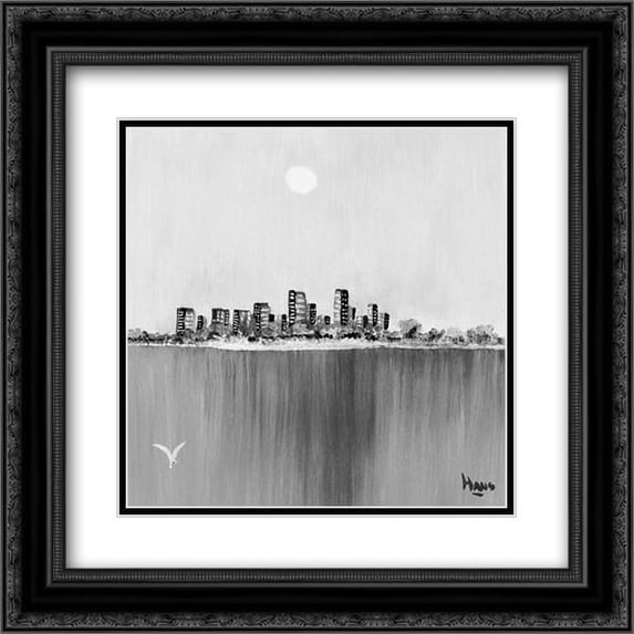 New York Skyline II 2x Matted 20x20 Black Ornate Framed Art Print by de Bruijn, Hans