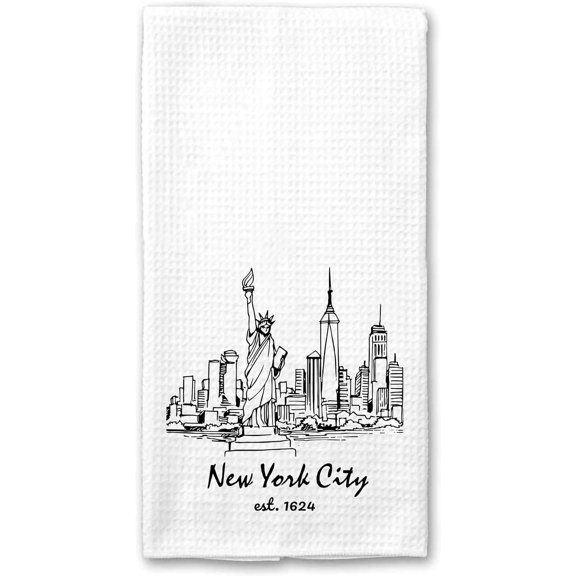 New York Skyline Kitchen Towel - 16x24 Inch - White Floral
