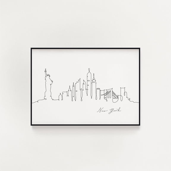 New York Skyline Line Art Minimalist City Unframed Paper Print
