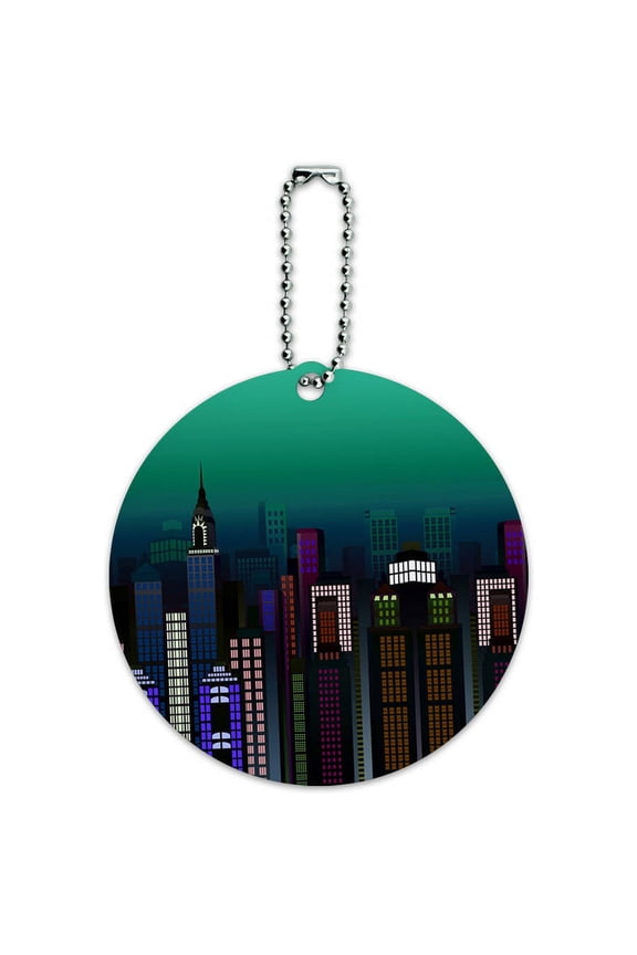 New York Skyline Night City Empire State NYC Round Luggage ID Tag Card for Suitcase or Carry-On