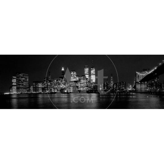 New York Skyline at Night Dominated by the Twin Towers of the World Trade Centre, August 1981, Scenic Unframed Premium Photographic Print Wall Art Sold by ArtCom