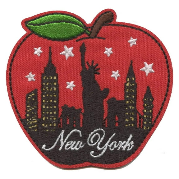 New York Skyline Red Apple Iron On Patch