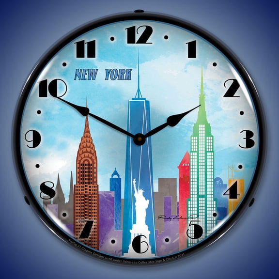 Collectable Sign and Clock New York Skyline LED Lighted Premium Wall Clock