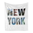 thumbnail image 1 of New York Soft Flannel Fleece Blanket, NY City Letters Designed with Famous Local Landmarks Art Print USA Theme, Cozy Plush for Indoor and Outdoor Use, 50" x 70", White and Multicolor, by Ambesonne, 1 of 5